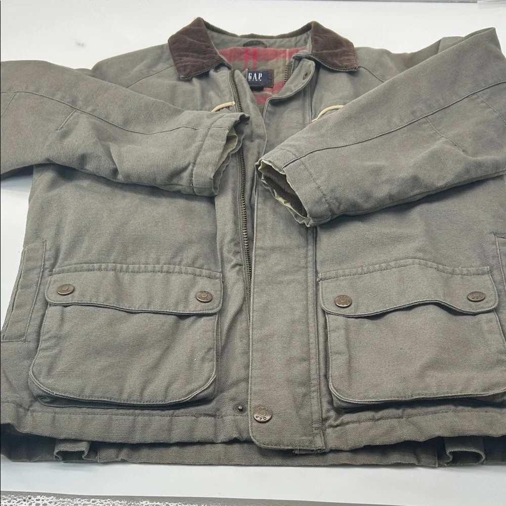 GAP Kids Gray Military Jacket with Brown Collar